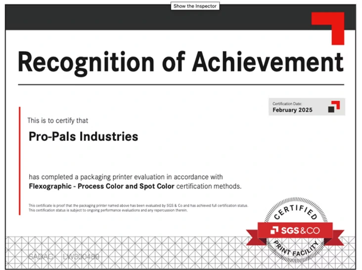 SGS & Co. Recognition of Achievement Certificate
